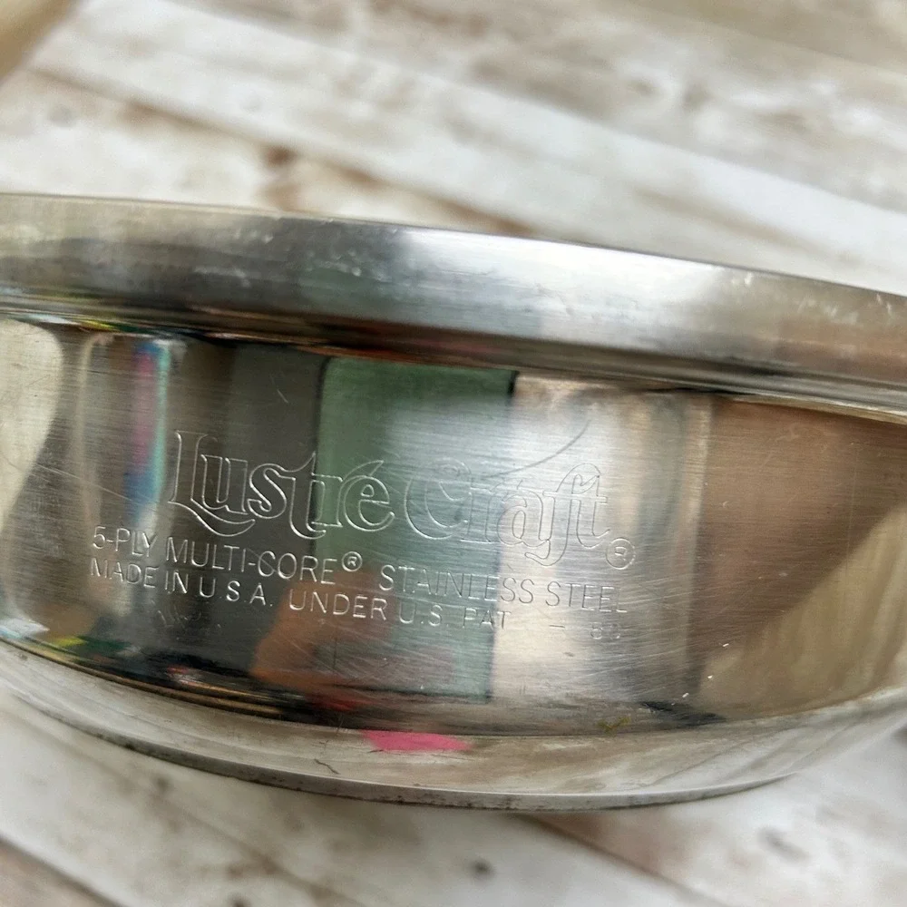 Lustre Craft Skillet Silver 5-Ply Multi-Core Stainless Steel 9 Inch Fry Pan USA